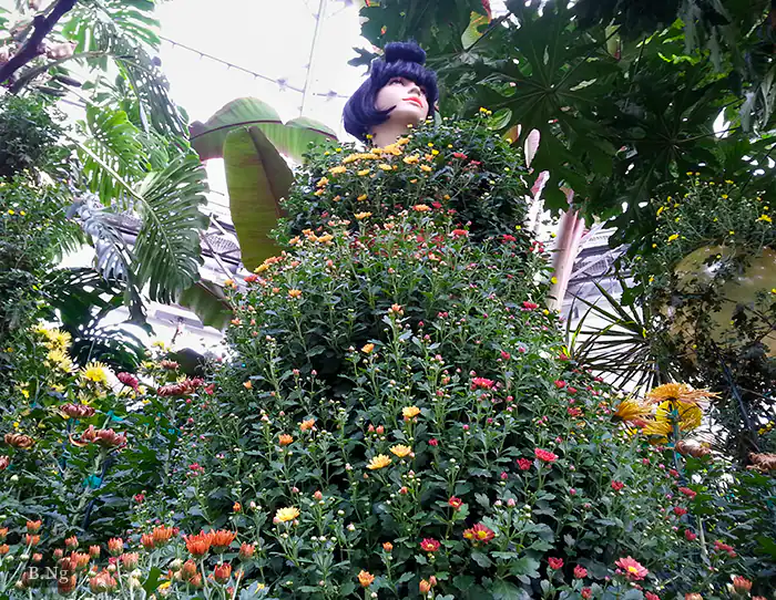 Manequin in a live flower plants dress, nuit blanche 2015